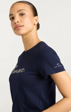 Cinq à Sept Silver Chain L'amour Shrunken Tee Navy/white