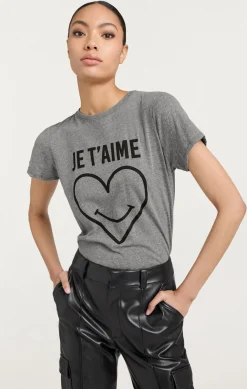Cinq à Sept Smiling Heart Tee HeatherGrey/black Sale