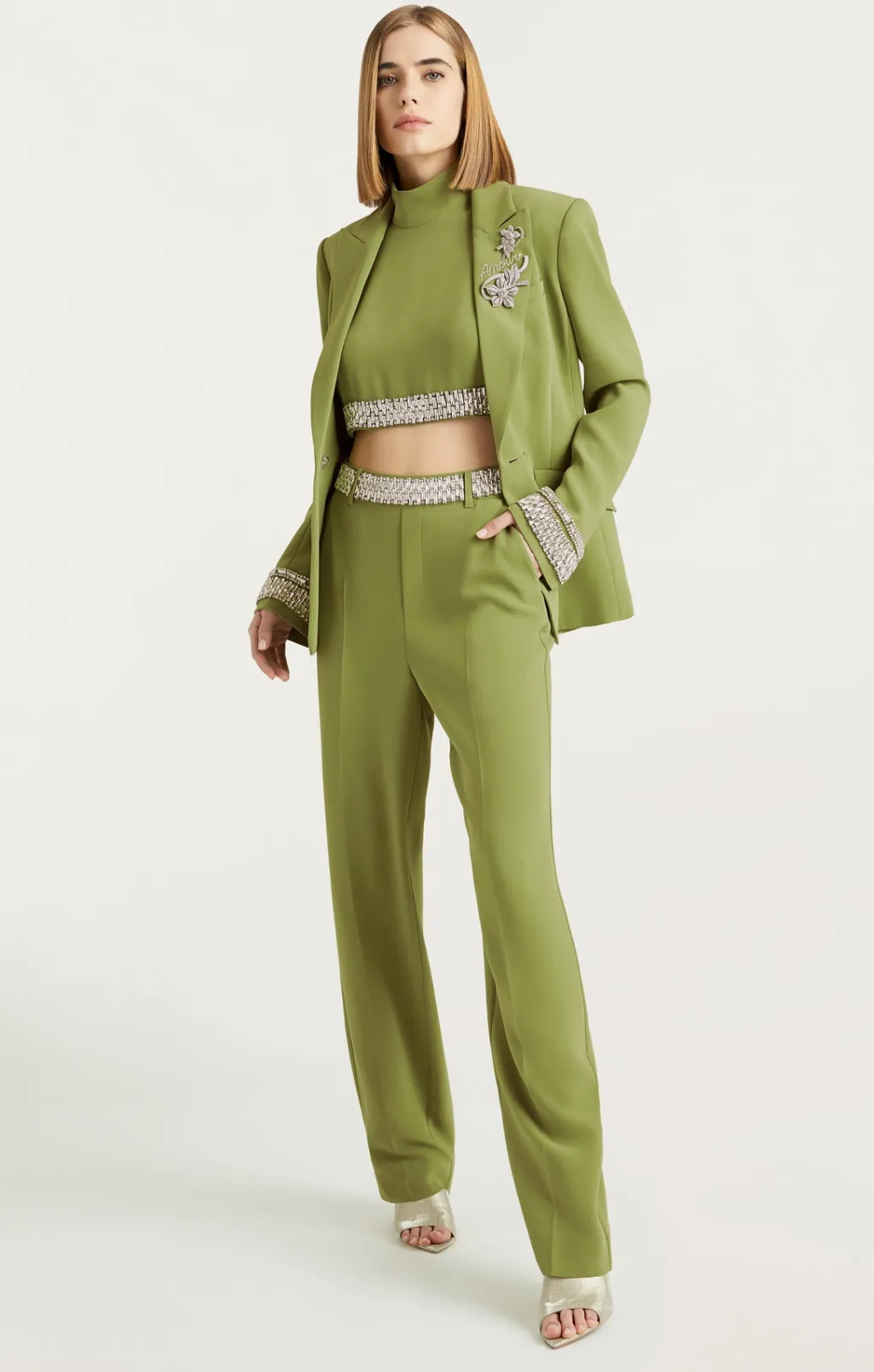 Cinq à Sept Stacked Jewelry Embellished Cheyenne Blazer Moss Hot