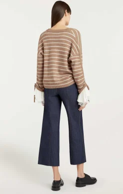 Cinq à Sept Striped Atlas Cardigan DarkOatmeal/Ivory Hot