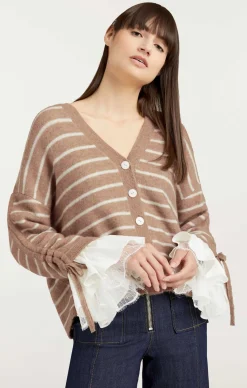 Cinq à Sept Striped Atlas Cardigan DarkOatmeal/Ivory Hot