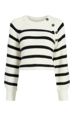 Cinq à Sept Striped Keren Pullover Ivory/Black Outlet