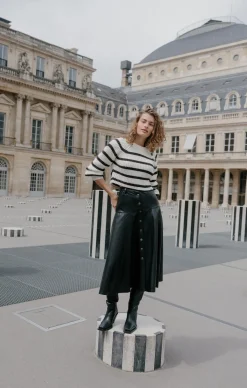 Cinq à Sept Striped Keren Pullover Ivory/Black Outlet