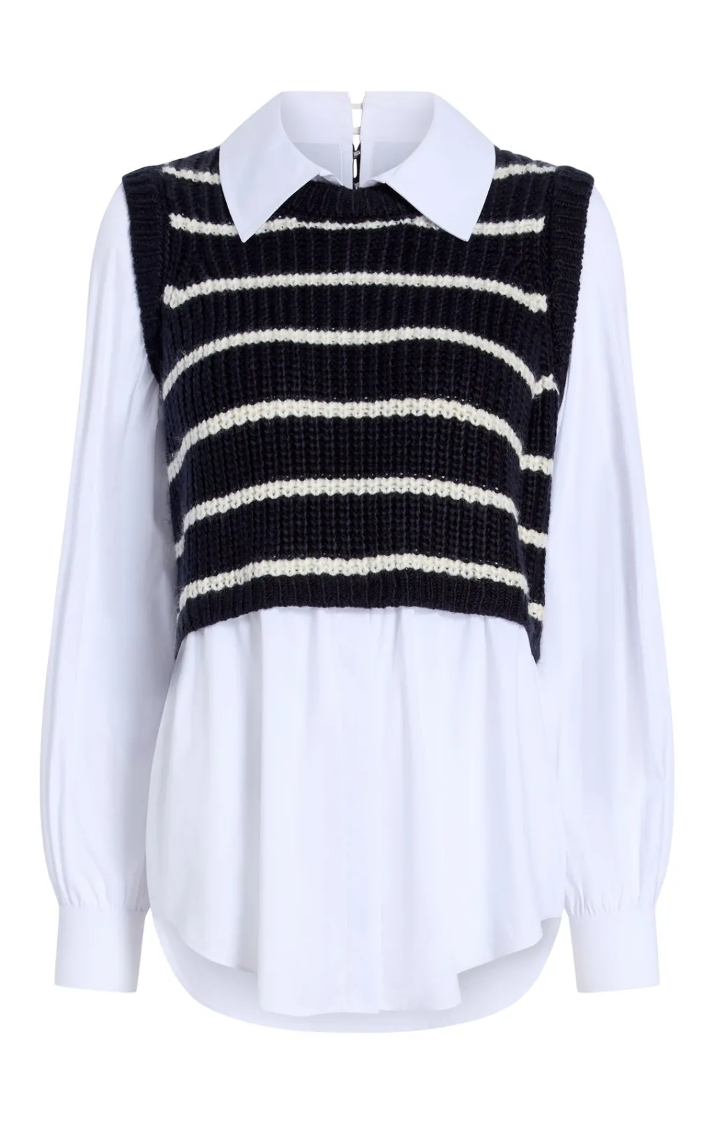 Cinq à Sept Striped Mara Shaker Pullover Navy/Ivory Best