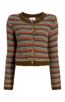 Cinq à Sept Striped Romina Cardigan DarkOliveMulti Clearance