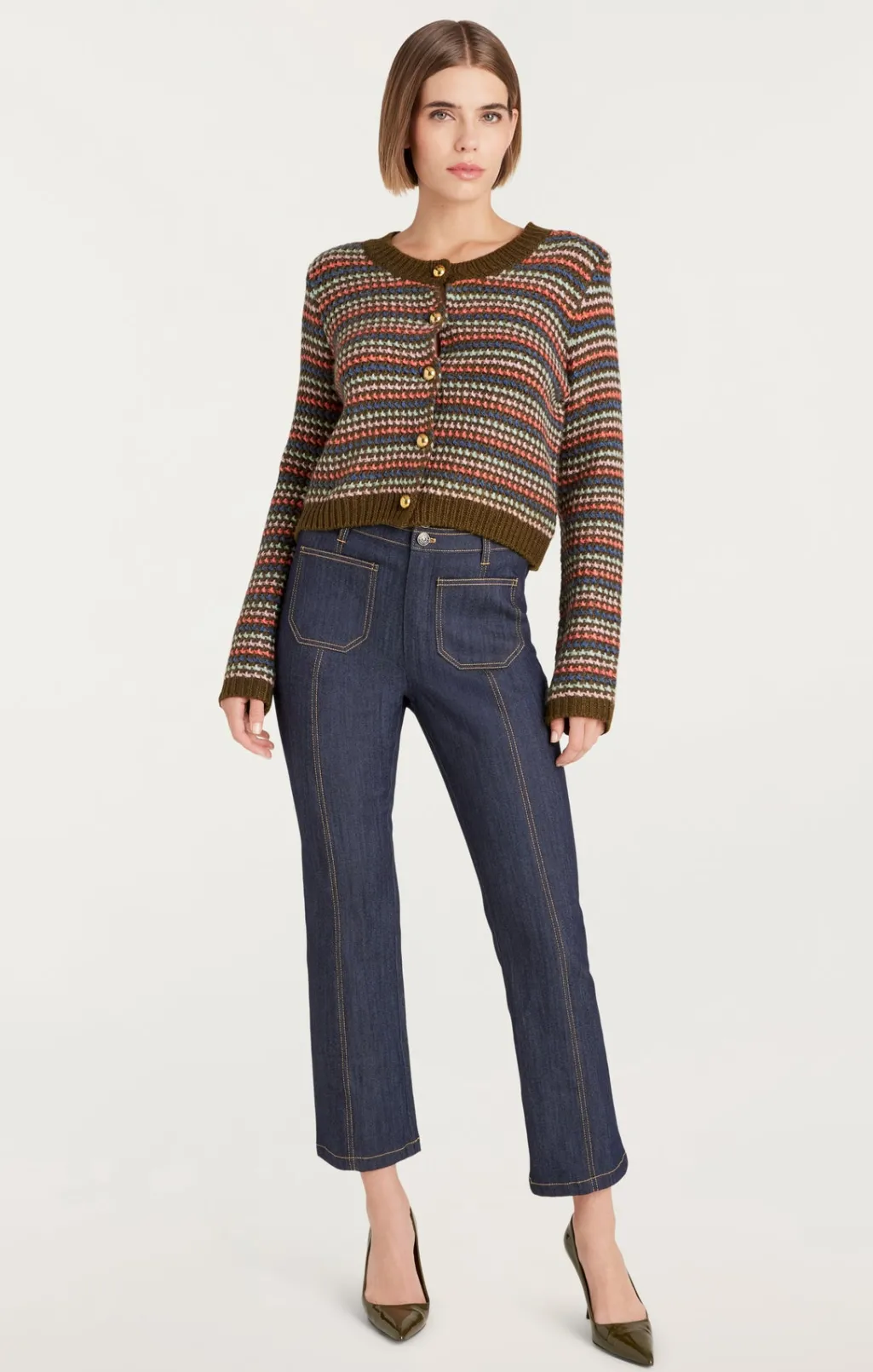 Cinq à Sept Striped Romina Cardigan DarkOliveMulti Clearance