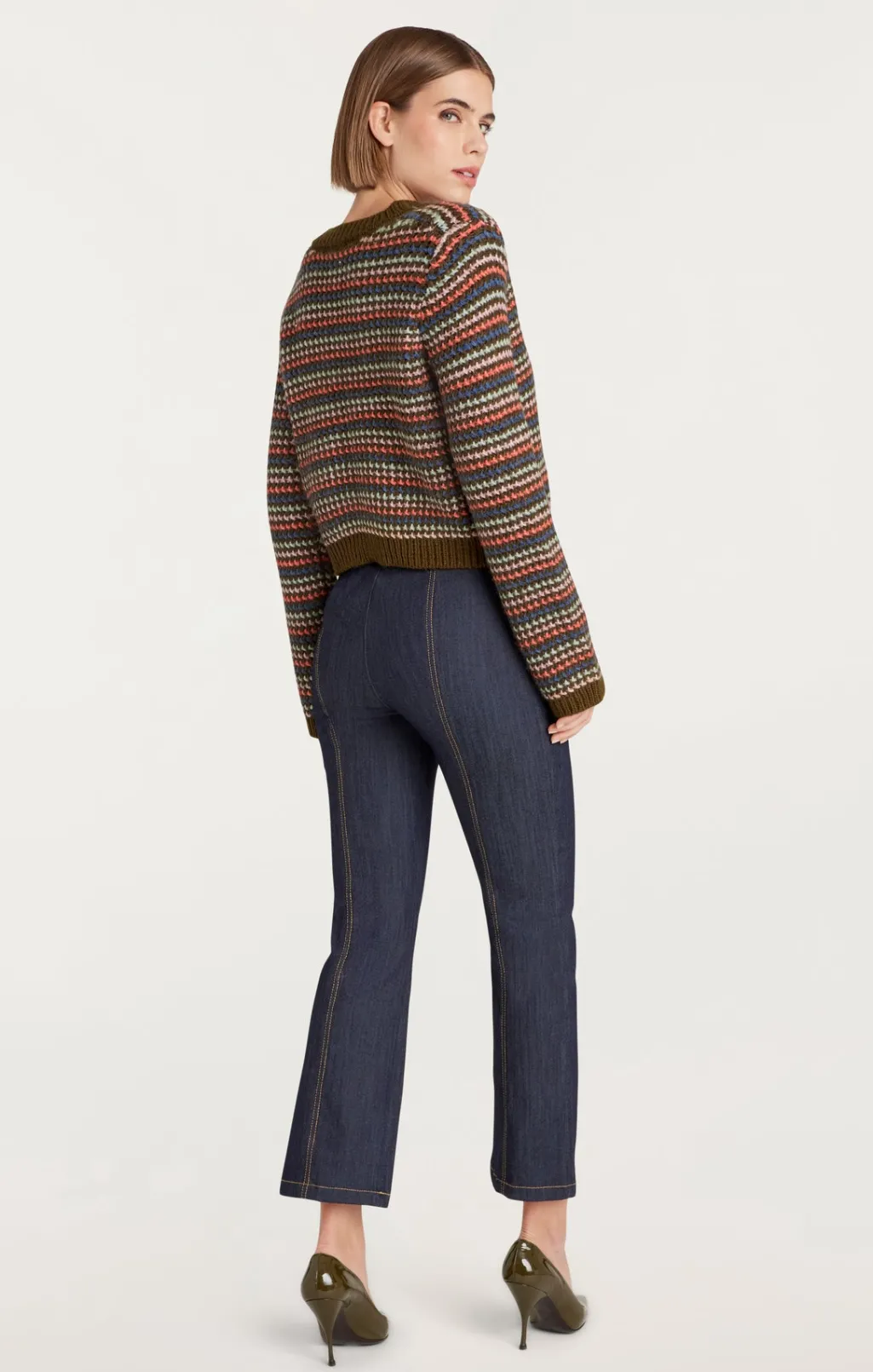 Cinq à Sept Striped Romina Cardigan DarkOliveMulti Clearance