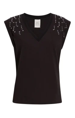 Cinq à Sept Teardrop Crystal Embellished V-Neck Bella Tee BlackMulti Sale