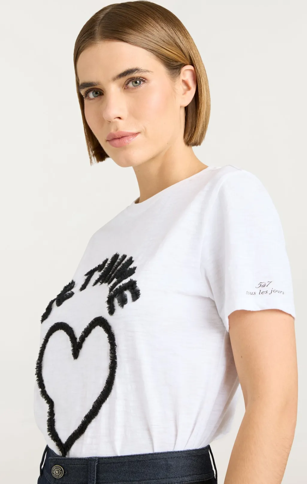 Cinq à Sept Textured Je T'aime Tee White/Black Discount