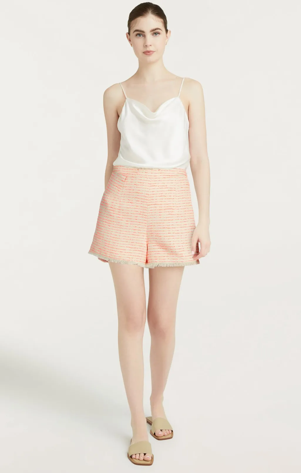 Cinq à Sept Tweed Coronado Short Ivory/neonCoral Outlet
