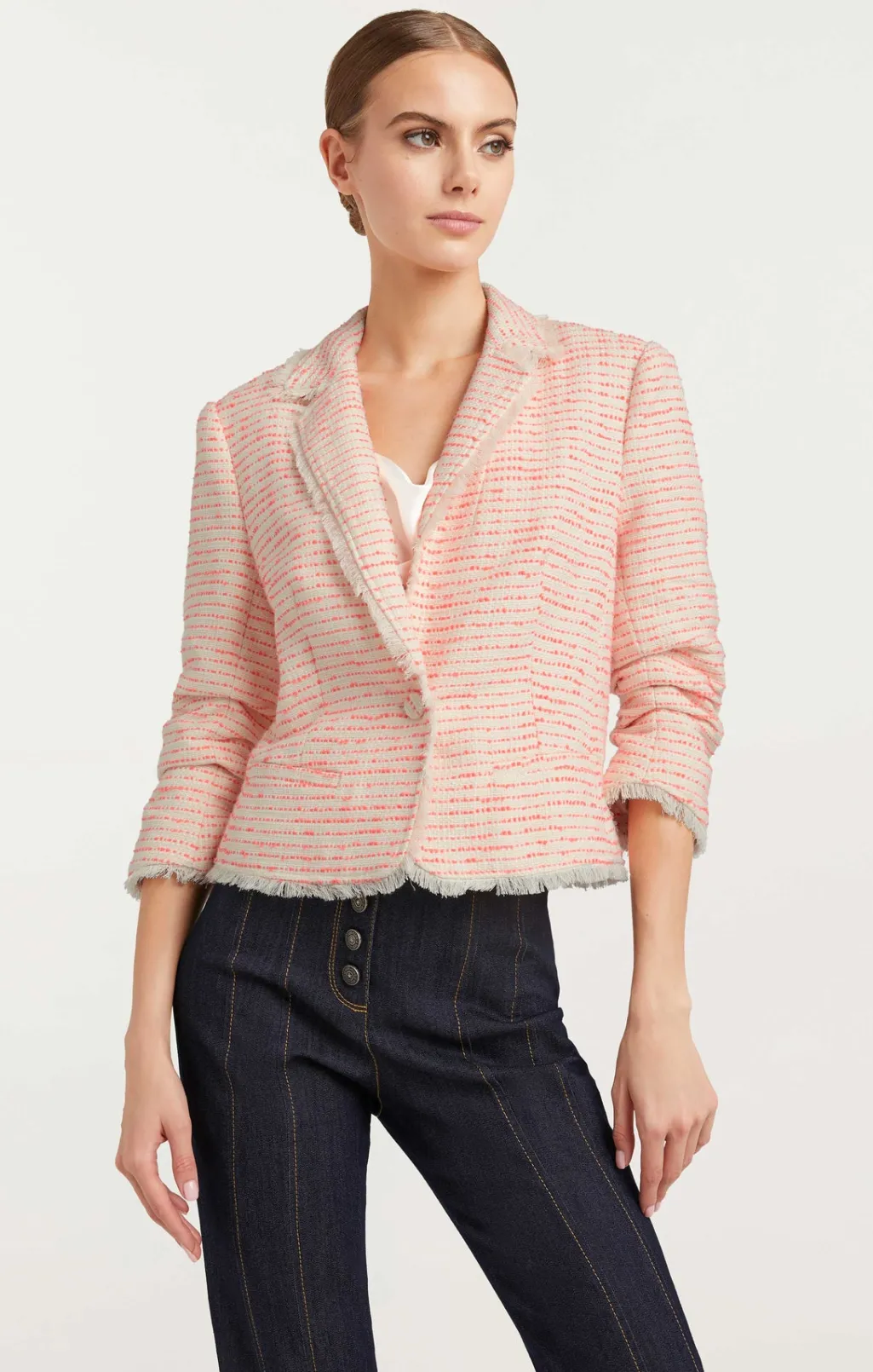 Cinq à Sept Tweed Petite Khloe Blazer Ivory/neonCoral Online