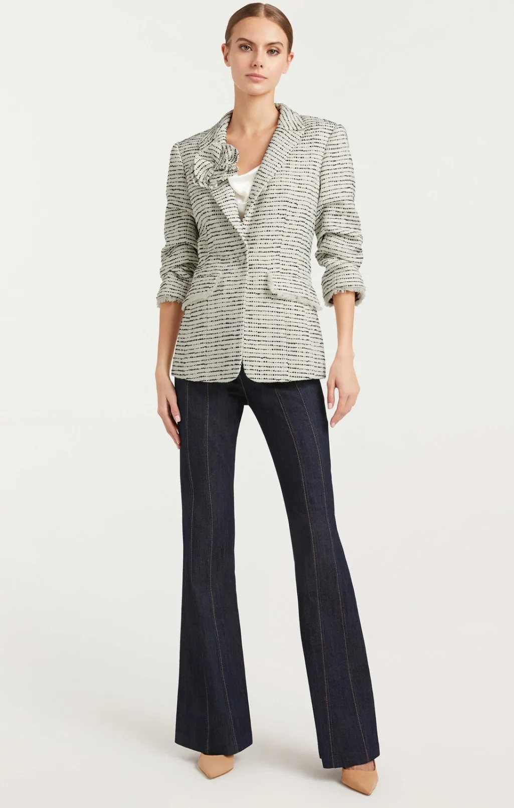 Cinq à Sept Tweed Pricilla Blazer Ivory/Navy Outlet