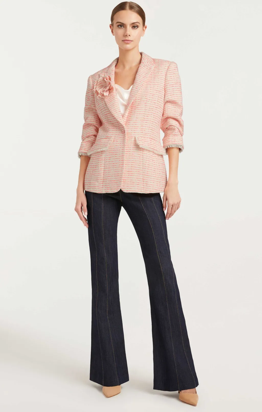 Cinq à Sept Tweed Pricilla Blazer Ivory/NeonCoral Online