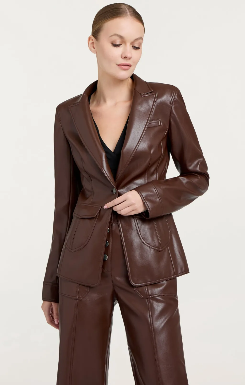 Cinq à Sept Vegan Leather Louisa Blazer Tobacco New