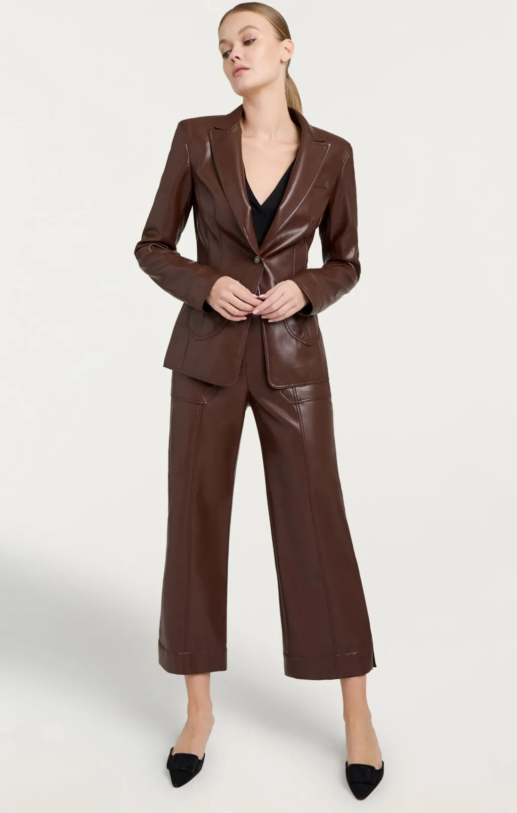 Cinq à Sept Vegan Leather Louisa Blazer Tobacco New