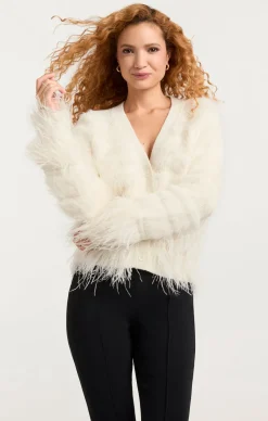 Cinq à Sept Vida Feather Cardigan Ivory Outlet