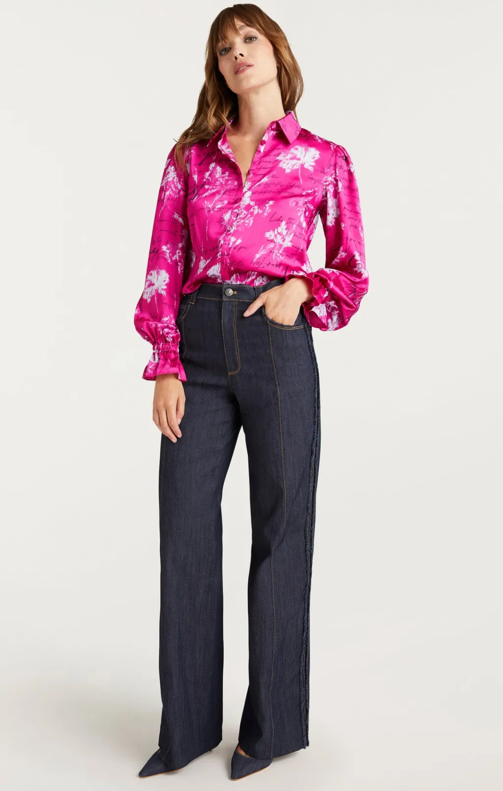 Cinq à Sept Warm Carnation Long Sleeve Fiona Top PlumRadishMulti Outlet