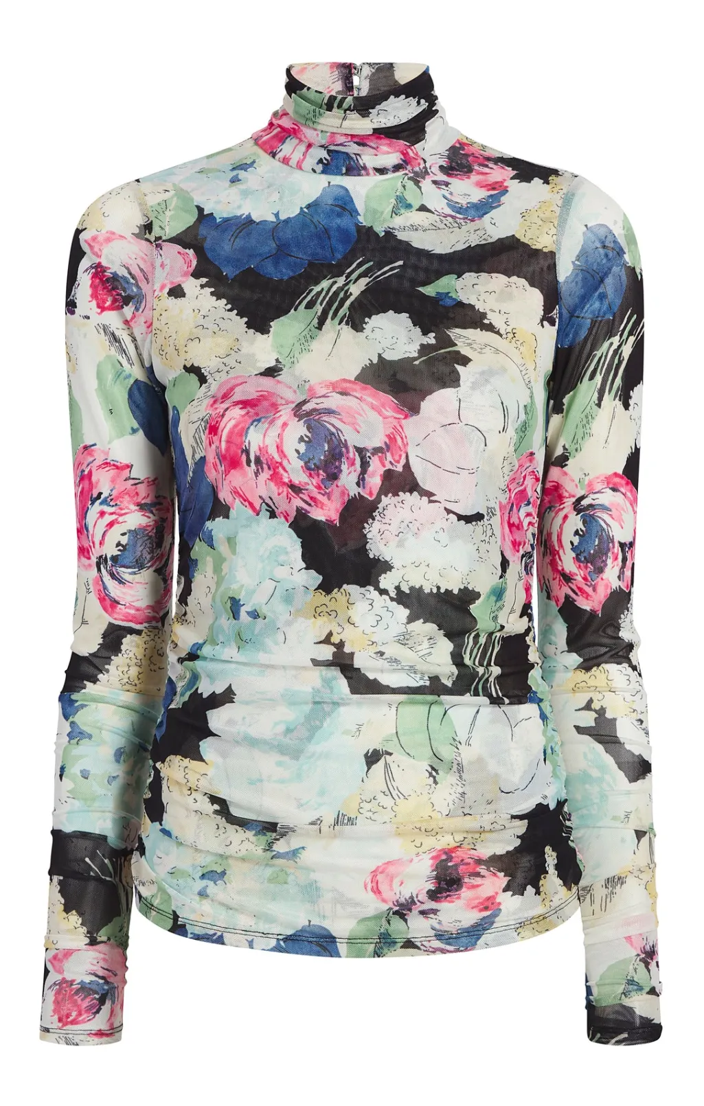 Cinq à Sept Wildwood Flower Shirred Mesh Turtleneck BlackMulti Clearance